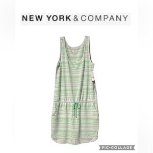 New York & Company Green Striped Midi Dress